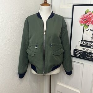 Initial Fashion Olive Green & Navy Reversible Bomber Jacket Size 3/M